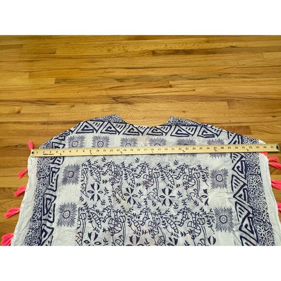 Saks Fifth Avenue Women's L White Coverup Cotton Poncho Tassel Beach Pool Boxy - Picture 7 of 7